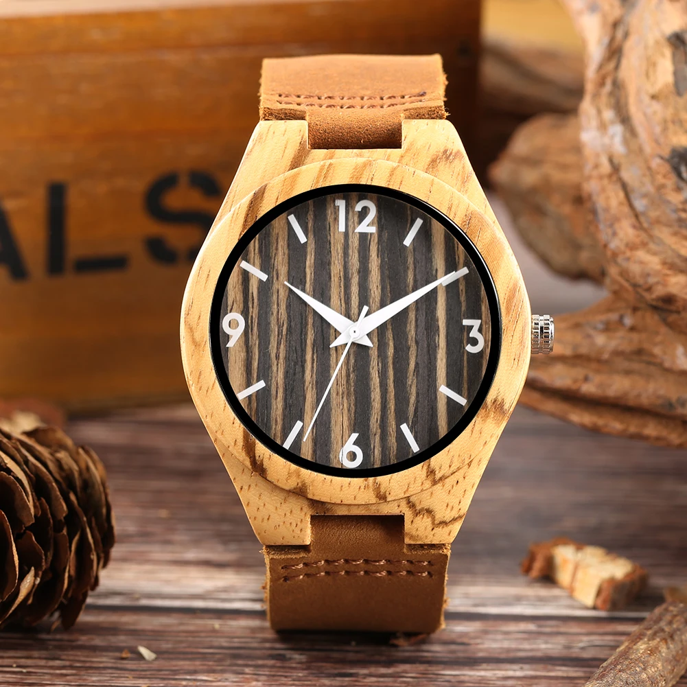 

Minimalist Wooden Watch for Men Concise Design Bamboo Watch for Boy Green Environmental Protection Natural Wood Watches for Teen
