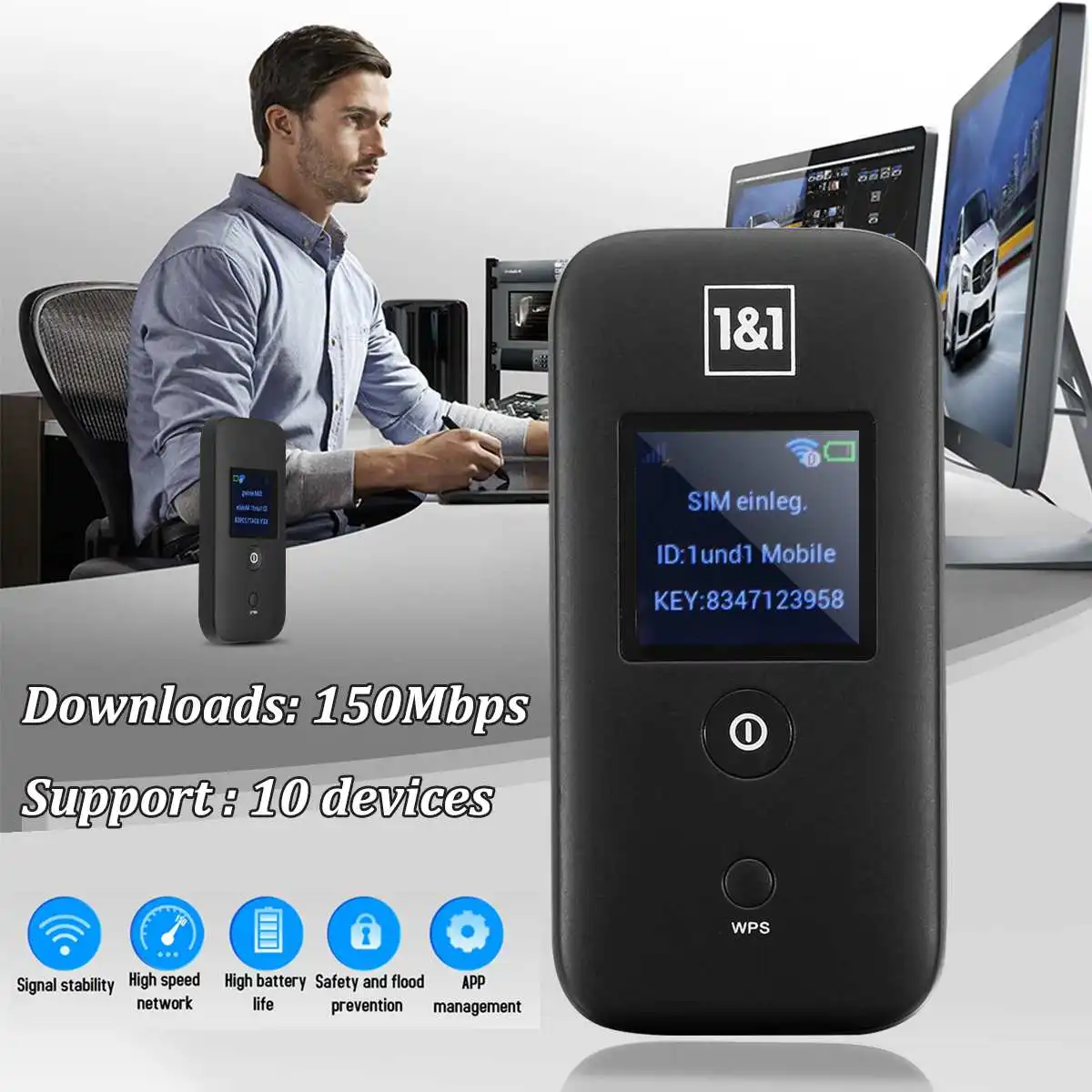 

ZTE MF65 3G Router 150Mbps WIFI Modem Hotspot 3 LED Indicators Up To 10 Devices for Outdoor sport Camping Picnic Travel