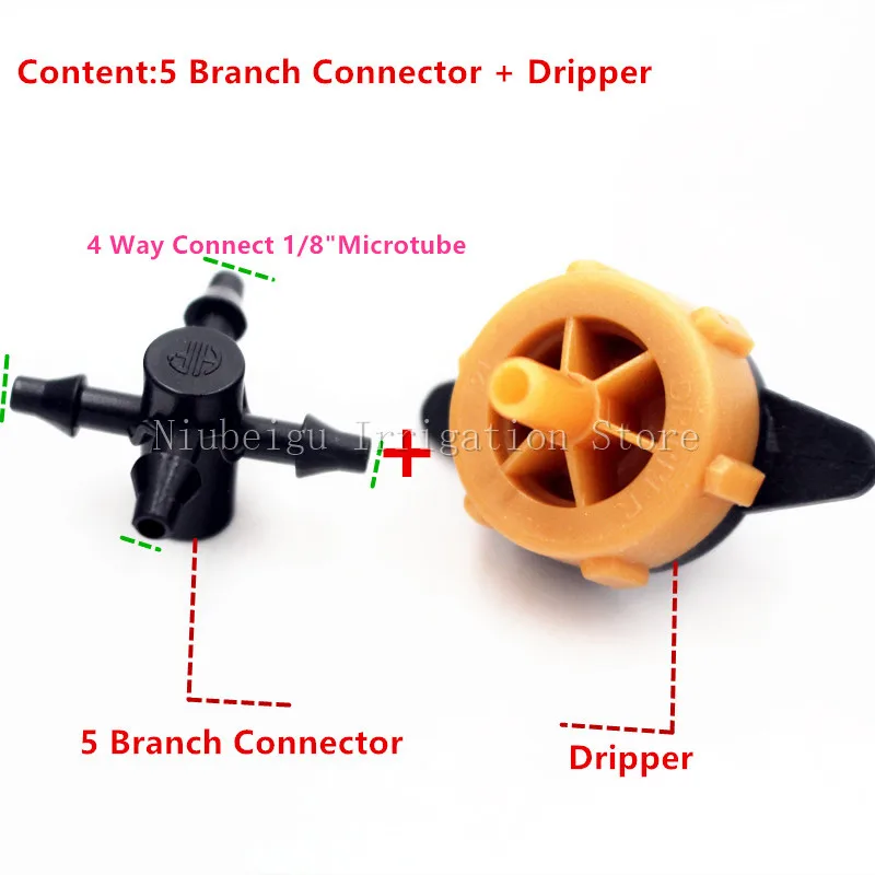 100 шт. Давление компенсации капельница 1/8 дюймов острые шипы цепляют 5 отделений для 3 мм/5 мм трубки капельница стрелка Капельное Орошение фитинги S104