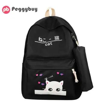 

2pcs/set Cat Letter Print Girls Backpacks Women Travel Oxford School Backpack for Teenage Mochila Feminina Casual Laptop Bags