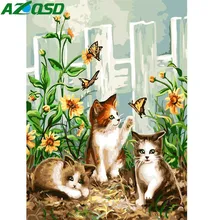 AZQSD DIY картина маслом по номерам кошачья игра бабочка ручная роспись холст современная настенная картина украшение дома стены искусства животных