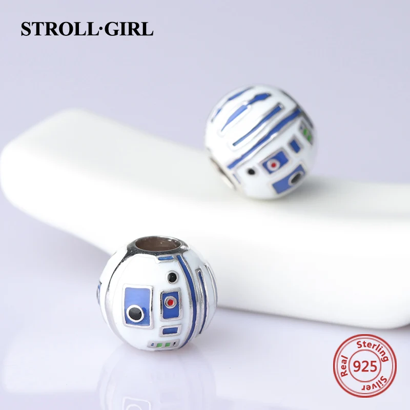 Strollgirl 925 Серебряные шарики робот Подвески с цветной эмалью Fit подлинный шарм браслет Pandora DIY ювелирные изделия делая подарки мужчинам