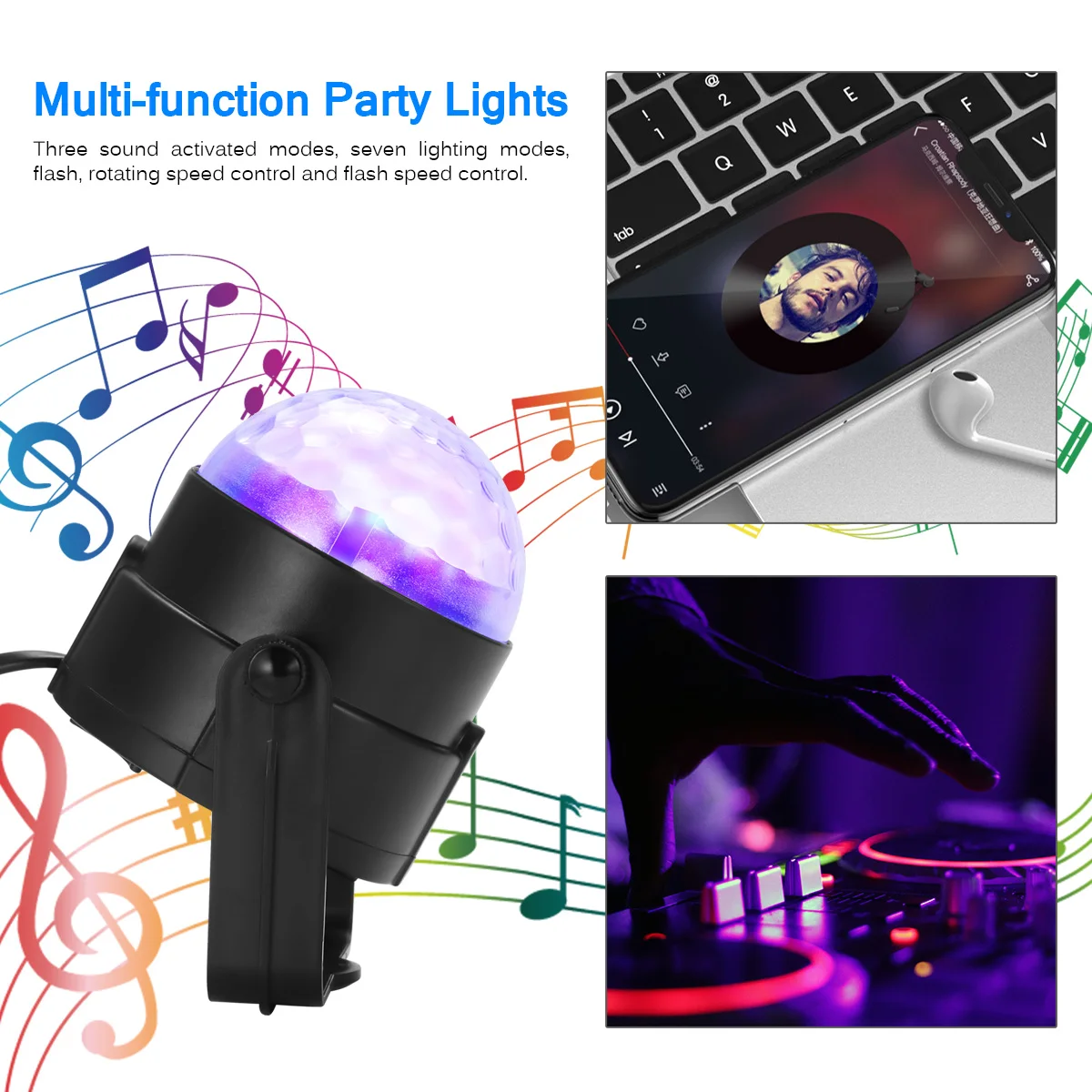 

Dj Disco Light Rotating Ball light Sound Activated 3W RGB Led Par stage party light For Christmas Home KTV Xmas Wedding Show Pub