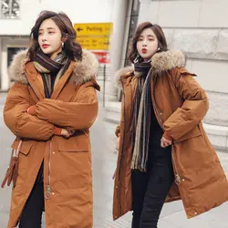 Длинная хлопковая стеганая куртка 2018 пальто куртка женская с капюшоном теплые парки парка пальто Высокое качество Женская новая зимняя
