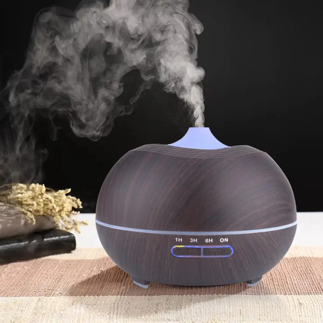 

Lovely 500ml Aroma Essential Oil Diffuser Ultrasonic Air Humidifier Wood Grain 7 Colors Change LED Light for Home Office Dec