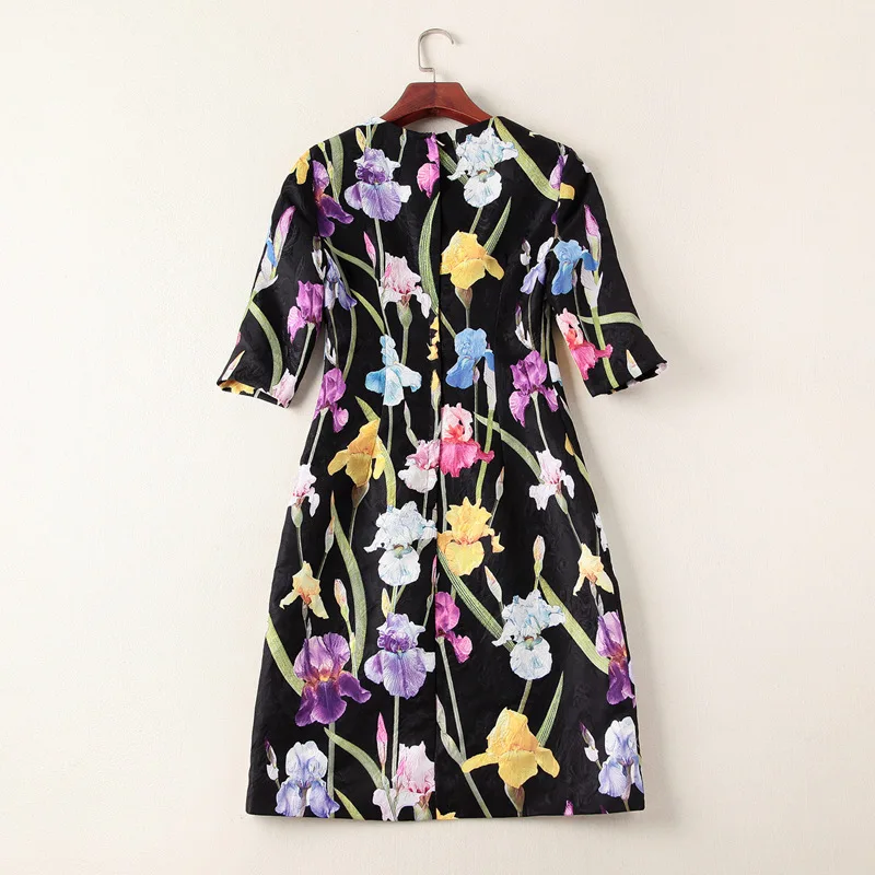 Alta Impreso Vestido Figure Redondo Nueva Runway De Diseñador Manga Cuello Moda wpxtzq0x