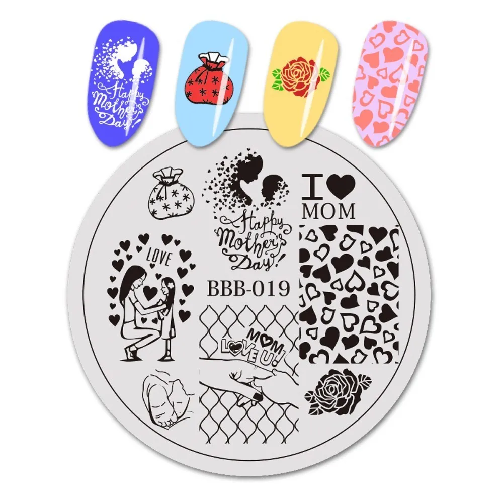 

BeautyBigBang Nail Art Stamp Mother's Day Nail Stamping Stencil Plates Heart Flower Nail Art Image Template Manicure Design