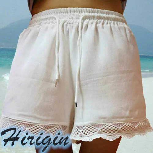 

Summer Women Shorts Casual Ladies Elastic Waist Solid Hot Shorts Lace Beach Sports High Waist Loose Shorts