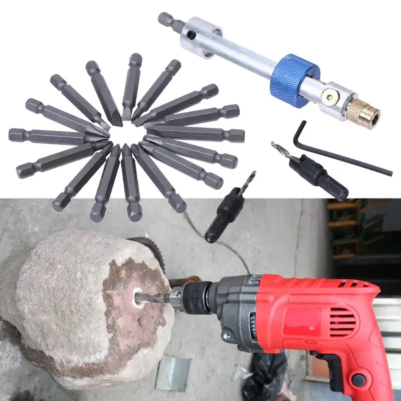 20Pcs Half Time Drill Driver Multifunction 16 Head Screwdriver Sets with Countersink Bits Allen Wrench Drilling Drill Hand Tools