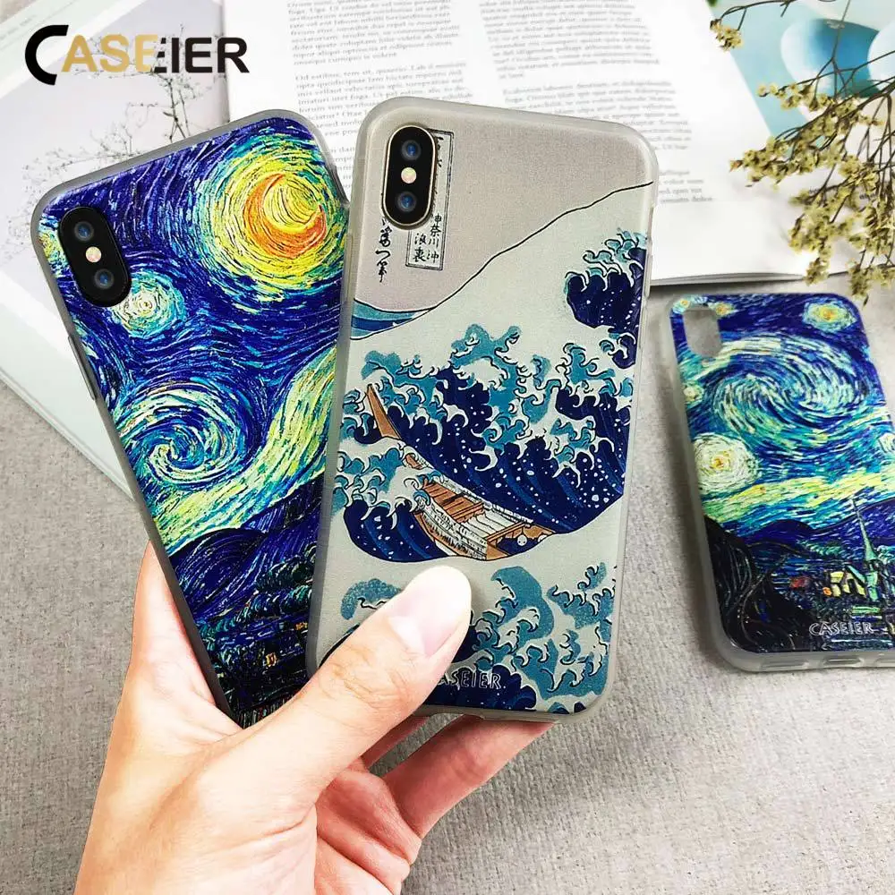 CASEIER 3D рельефный чехол для iPhone 8 7 6S 6 Plus X XR XS Max 5 5S SE TPU Звездная ночь серфинг Чехлы