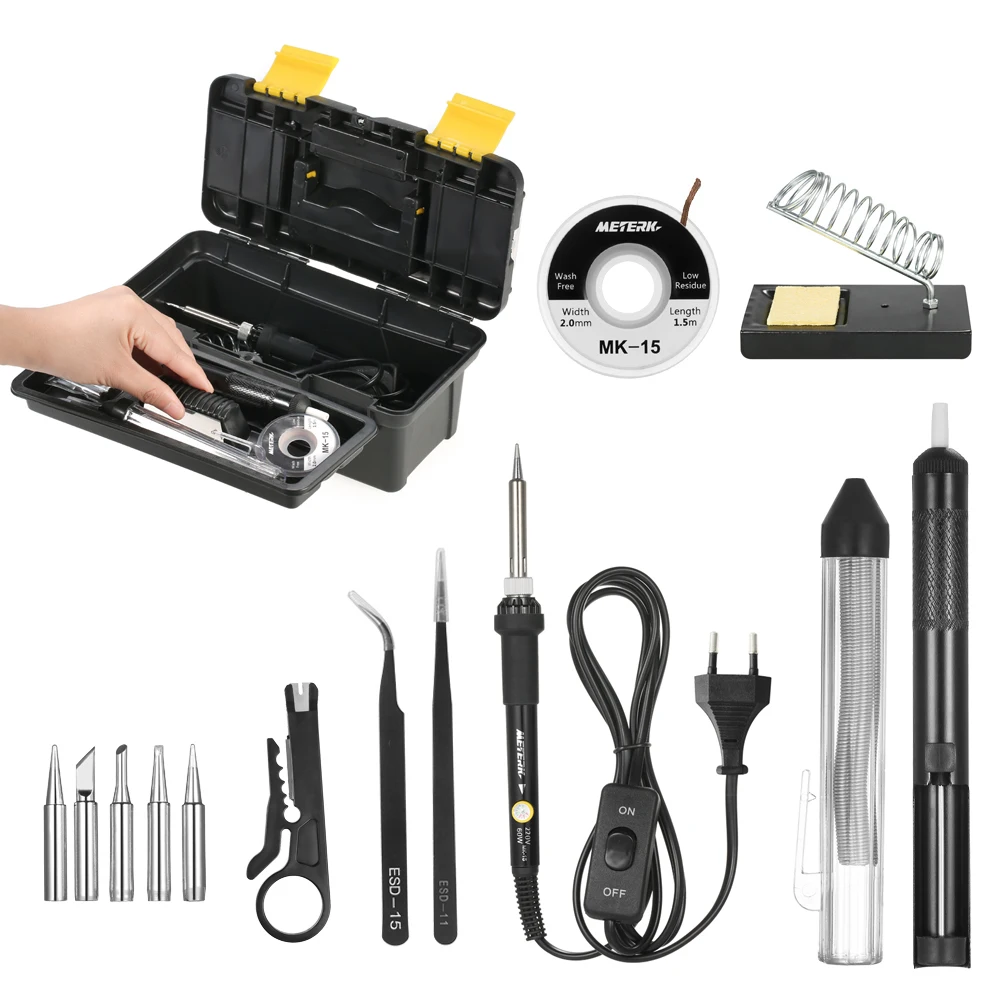 

14 in 1 Soldering Iron Kit 60W Adjustable Temperature Welding Soldering Iron + 5pcs Soldering Tips + Cleaning Sponge Tool Box