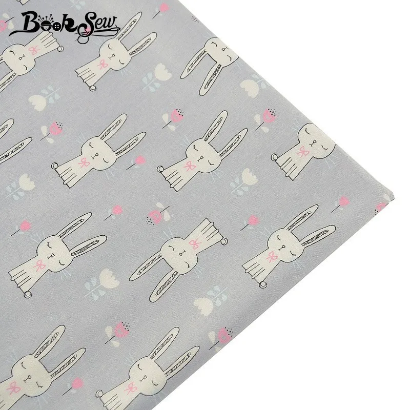 Booksew 100% хлопок саржевая ткань кролик животный дизайн серый Tecido швейная квилтинг