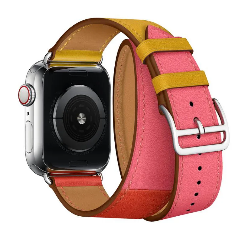 For Apple Series 4 Watchbands Genuine Leather Double Tour Wrist Strap Colorful Bracelet For Apple Watch 1 2 3 Band 38-42-40-42mm