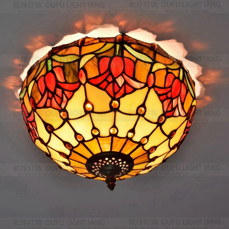 

American Pastoral tulip red wedding bedroom balcony restaurant entrance Lobby decorated ceiling lamps stained glass 110-240V