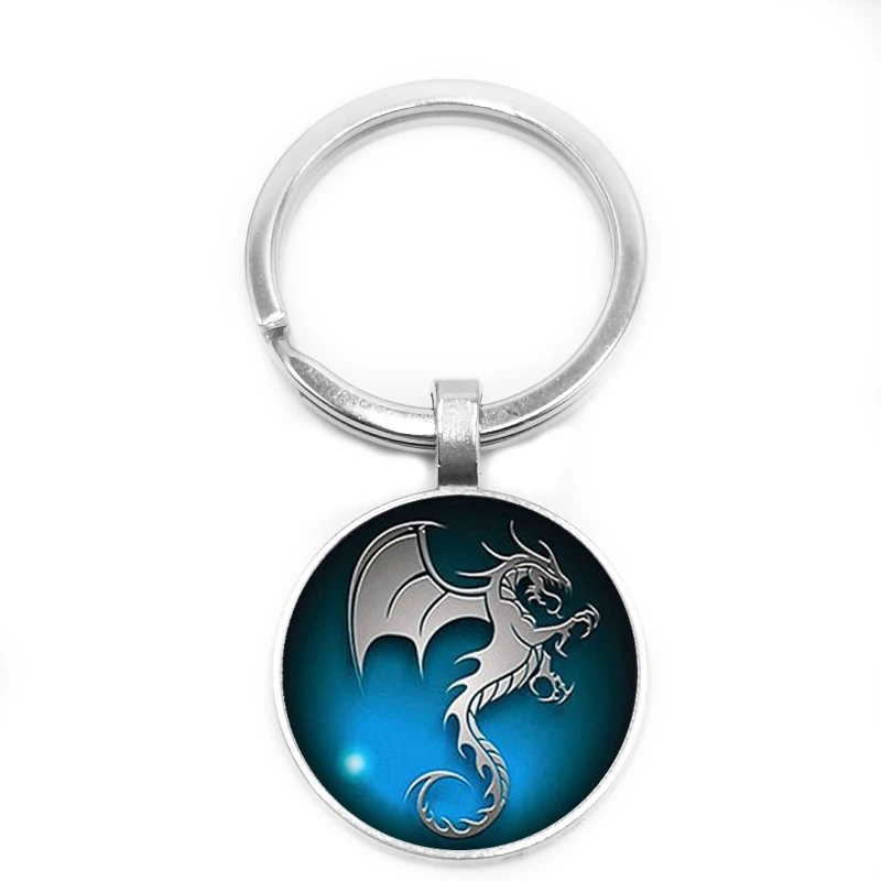 

2019 / New Hot Dragon Flying Seahorse Pattern Glass Cabochon Key Ring Car Key Chain Bag Pendant Ornaments