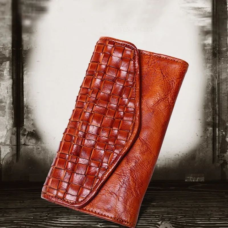 

Vegetable Tanning 2019 Handmade Women Wallet Genuine Leather Ladies Vintage Clutch Purse Cell Phone Coin Card Holder Men's
