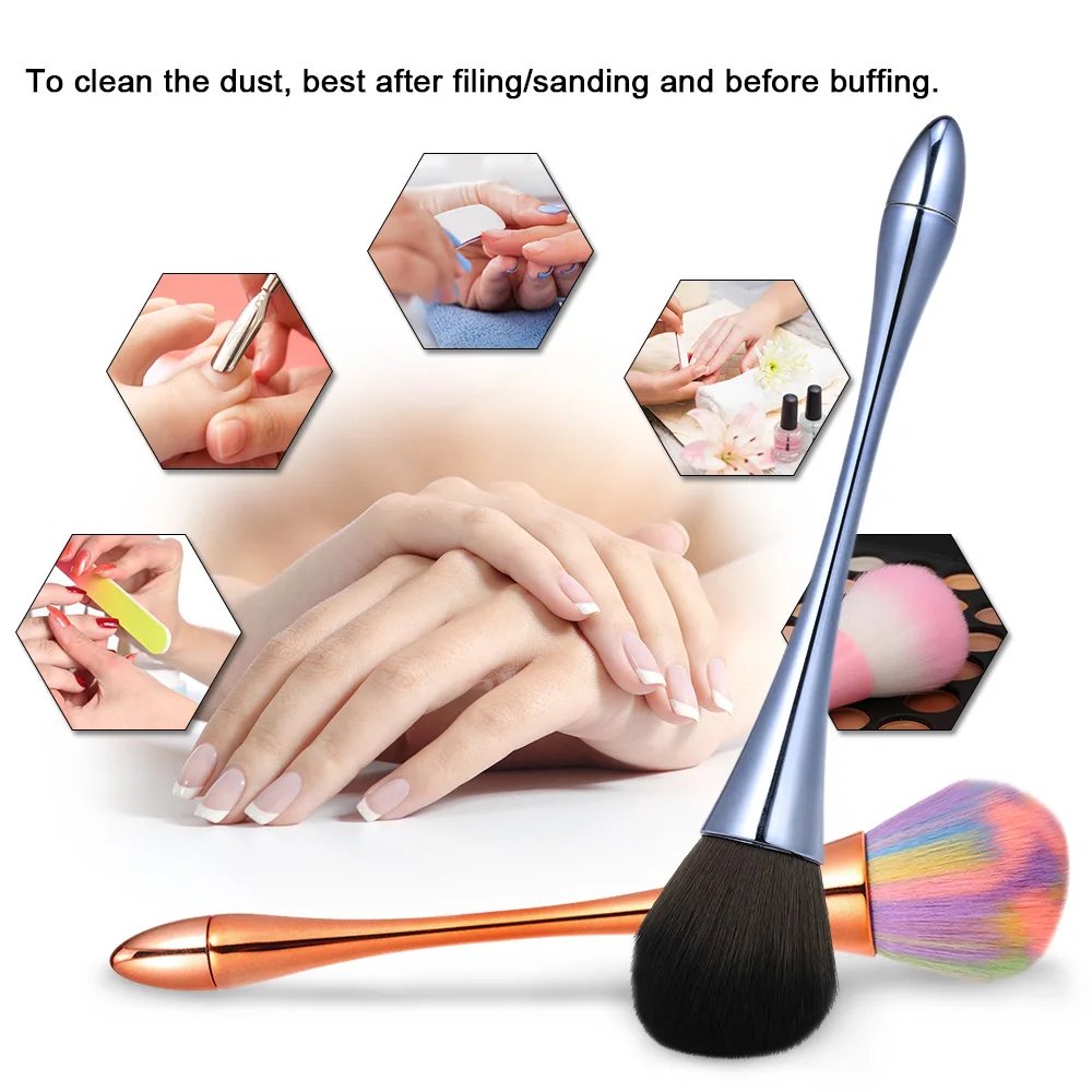Алюминиевая ручка для ногтей, мягкая щетка для чистки пыли, акриловая УФ-гель для удаления порошка, инструмент для маникюра, щетка для чистки ногтей