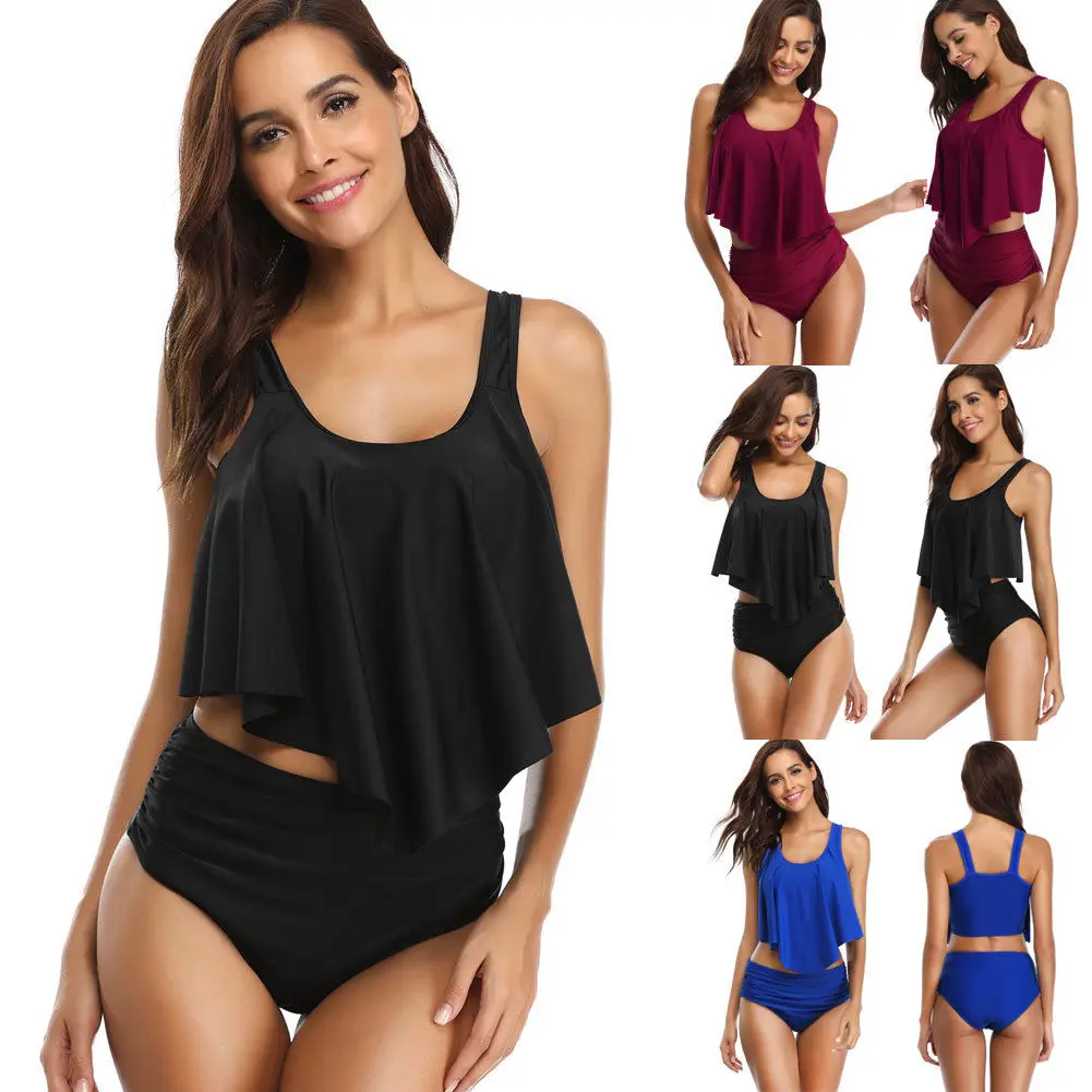 

hirigin Sexy Small Fresh Swimsuit Female Sense Of Dew Shoulders Small Chest Bikini High Waist Cover Belly Student Swimwear
