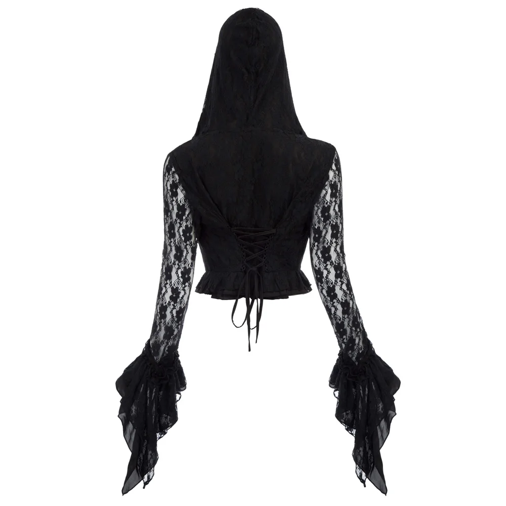 Manga Tops Steampunk Encaje Flare Black Mujer Abrigo Fiesta SHqqx8w5