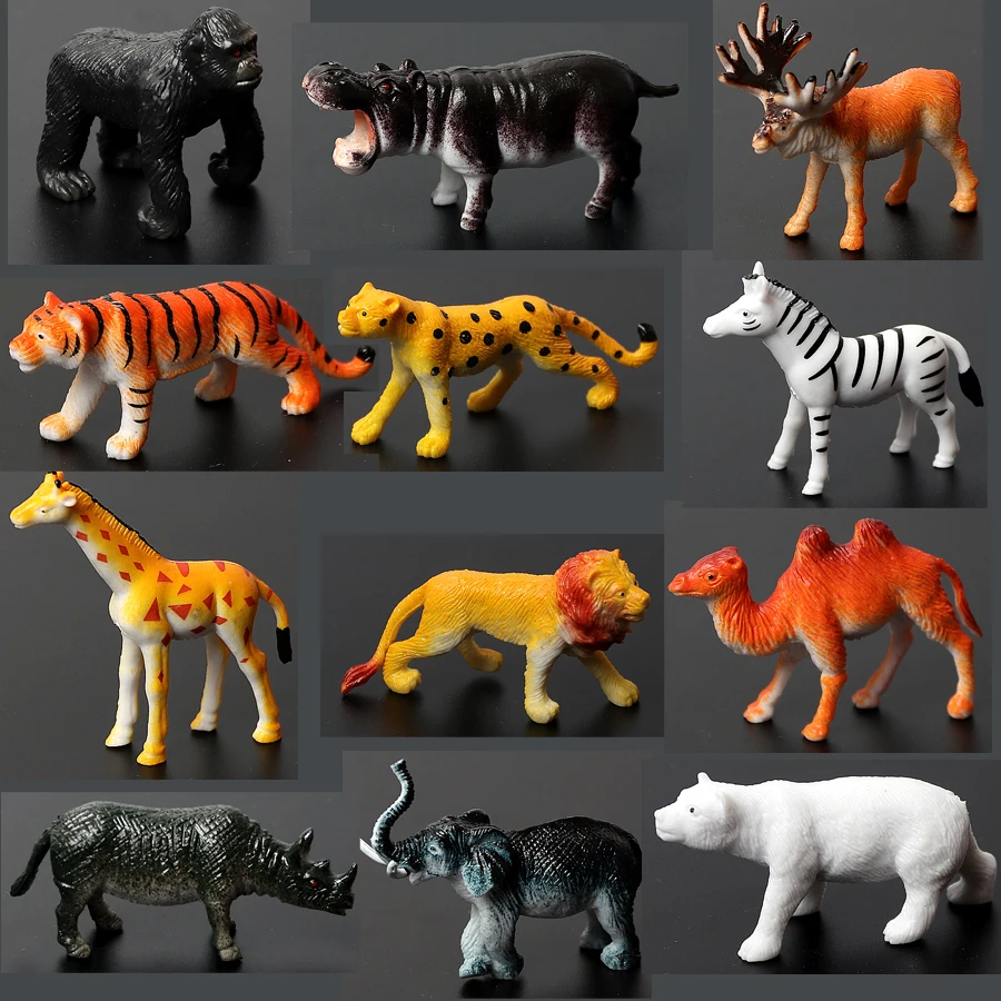 

Giraffe Tiger Lion Zebra Elephant small plastic Simulation Forest animal model doll pvc action figure Early education toys 12PCS