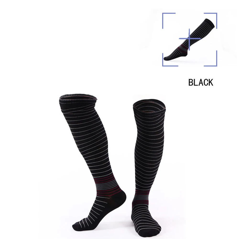 New Men Socks Compression Stockings Stripe Above knee Leg Support