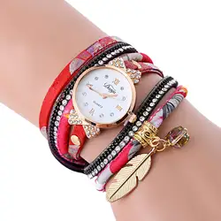 Лист кулон многослойные горный хрусталь из искусственной кожи группа для женщин наручные часы Мода Круглый циферблат кварцевые наручные