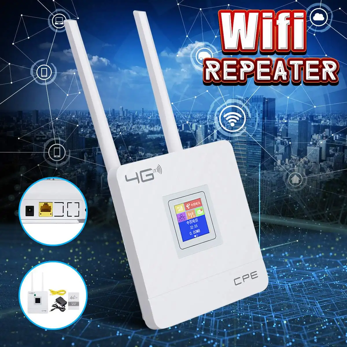 

CPE Router Multifunction 4G LTE 150Mbps Mobile WiFi LCD Display Home Broadband Modem support Sim Card 20 User