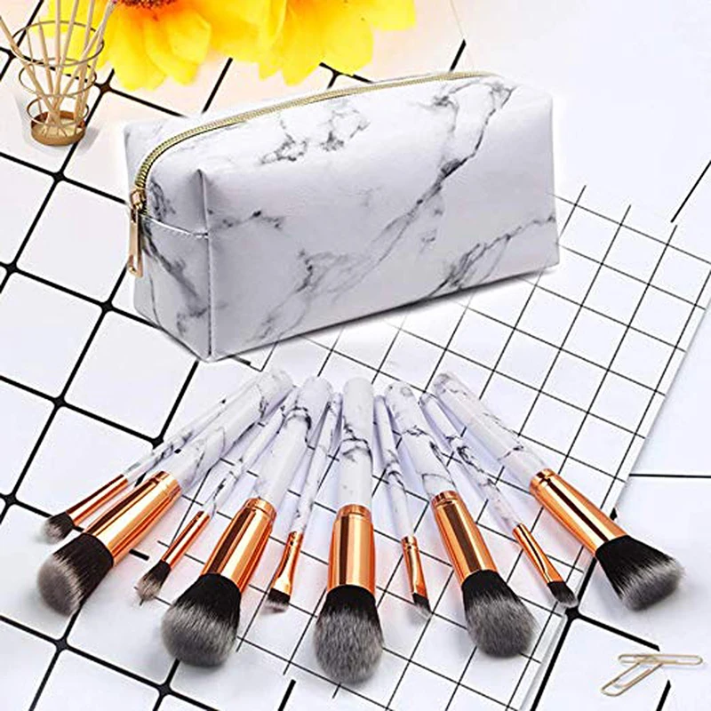 جديد 2019 أزياء السيدات ماكياج التجميل حقيبة الرخام نمط بو أدوات الزينة مقلمة الجلود تخزين فرش الحقيبة للسفر أكياس