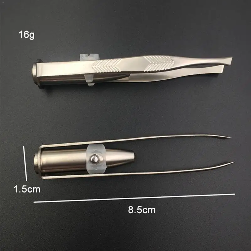 1 PC Professional Pearl Nickel Plating High-quality Stainless Steel Eyebrow Tweezers with LED Light Facial Eyebrow Makeup Tool