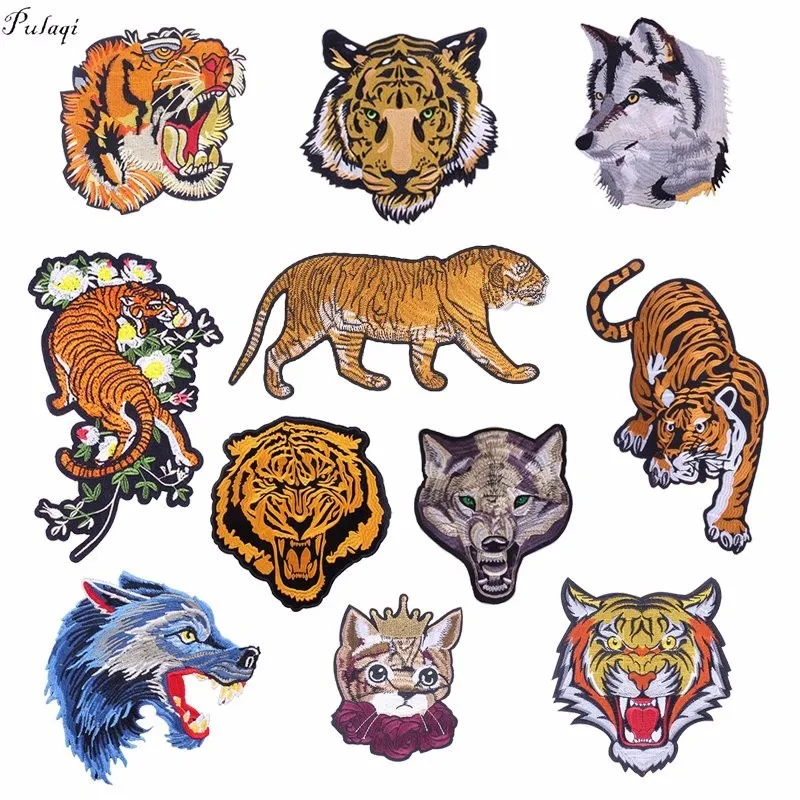 

Pulaqi Tiger King Wolf Patches Iron On Clothes Hat T-shirt Little Cat Patch For Men Kids Women Decoration Applique F
