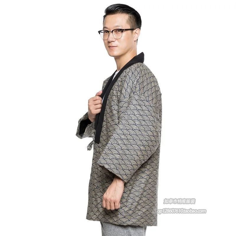 New Japanese Men Women Winter Warm Wadded Cotton Kimono Japan Haori Outterwear Hanten coat Fashion male samurai clothing DH050