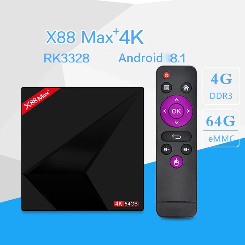 X88 MAX + RK3328 Smart tv Box Android 8 1 4 Гб DDR3 64 2 4G 5G Dual WiFi 100M LAN 4K HD BT4.0 USB медиаплеер