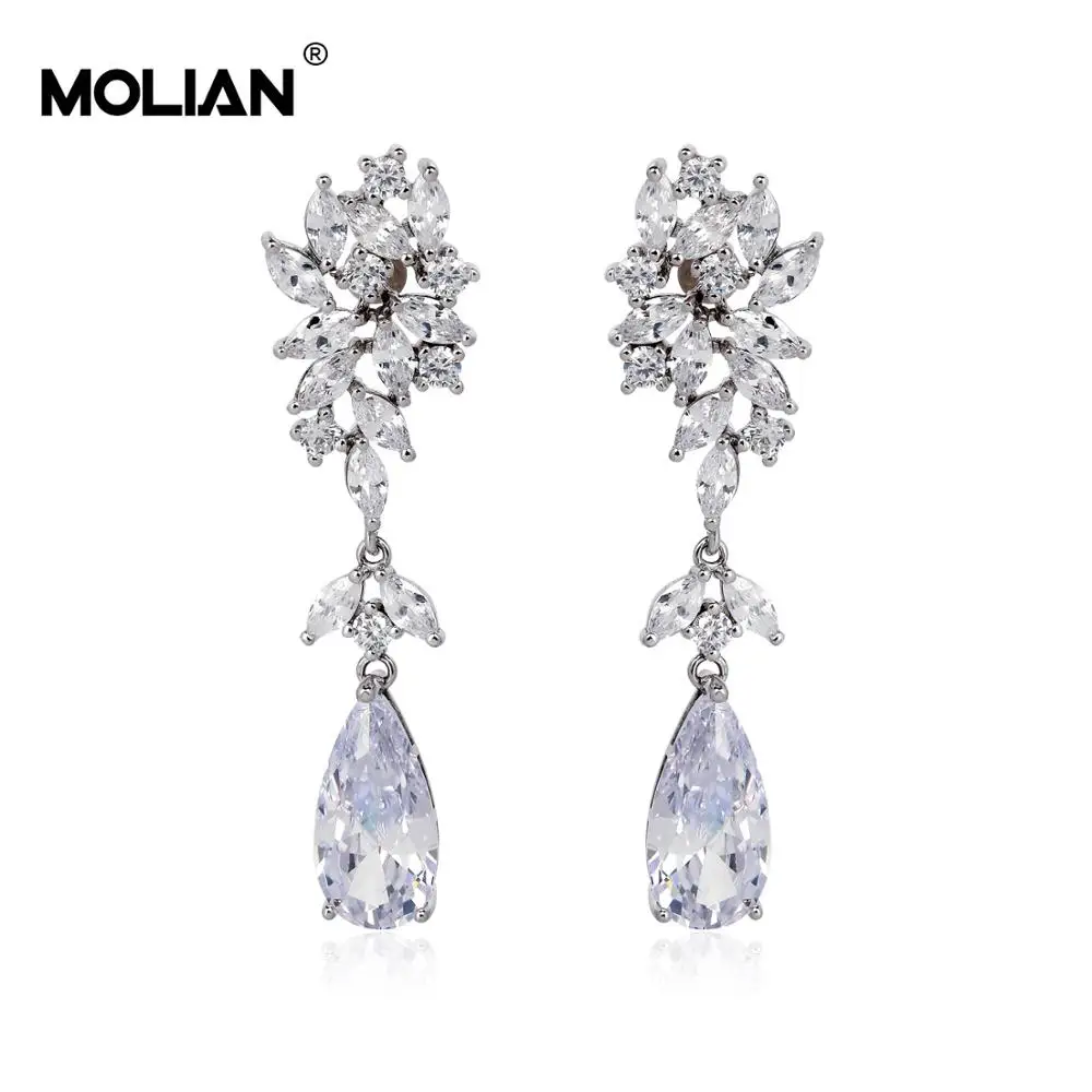 

MOLIAN Silver Color Drop Earrings For Women Eardrop Crystal Rhinestone Leaf zircon copper Wedding Jewelry Free shipping