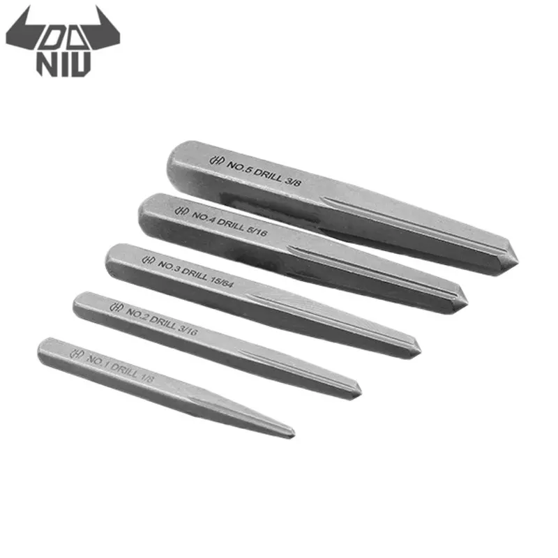 

DANIU 5Pc 1/8 3/16 15/64 5/16 3/8 Inch Damaged Nut Screw Extractor Kit Guide Set Broken Bolt Stud Square Remover Tool Kit Sliver