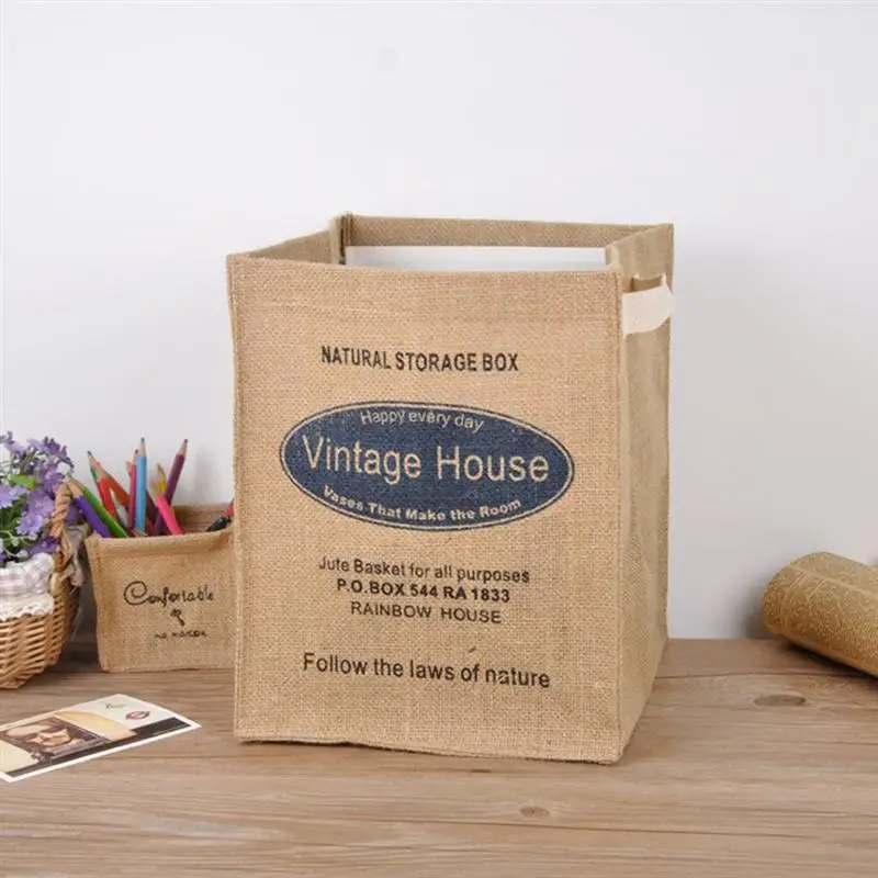 1 قطعة صندوق تخزين طوي الجوت حقيبة الغسيل سلة التخزين المنزلية إمدادات أشتات المنظم للمنزل فندق المسكن