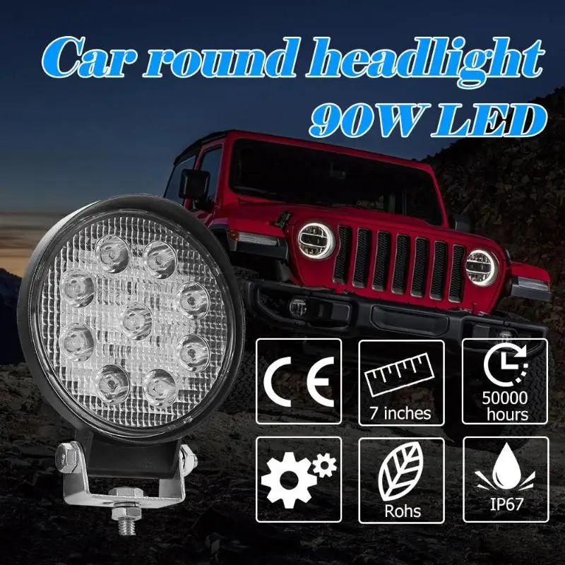 

6000K Round 90W Offroad LED Work Light Spot Beam IP67 Waterproof Driving Lamp Auto Car SUV Accessories