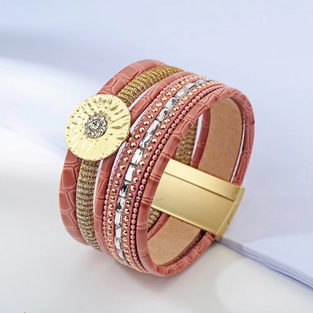 Винтажные магнитные кожаные браслеты и браслеты с перьями для женщин, модные золотые Многослойные браслеты, мужские ювелирные изделия
