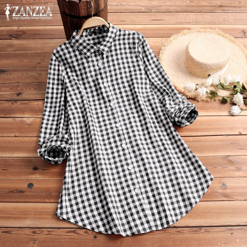 زائد حجم 5XL منقوشة قميص 2019 ZANZEA المرأة عارضة بلوزة خمر زر أسفل للنساء بالأزرار الإناث الاختيار معطف blusas أعلى زائد حجم 5XL منقوشة قميص 2019 ZANZEA المرأة عارضة بلوزة خمر زر أسفل للنساء بالأزرار الإناث الاختيار معطف blusas أعلى