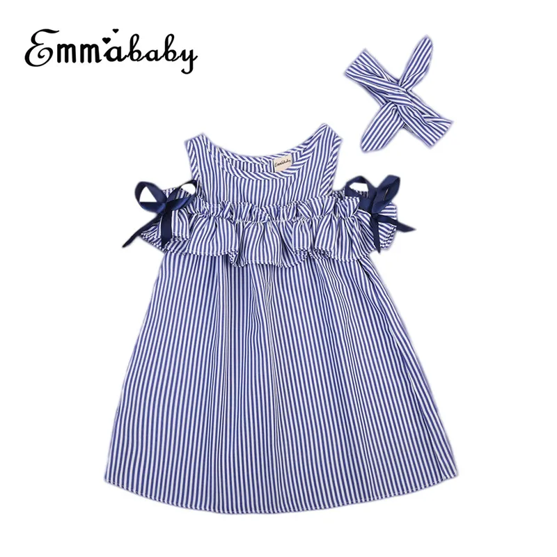 

Summer Off Shoulder Dress For Girls Cute Newborn Baby Girls Short Sleeve Dress Princess Party Dresses 2018 New Striped Vestidos