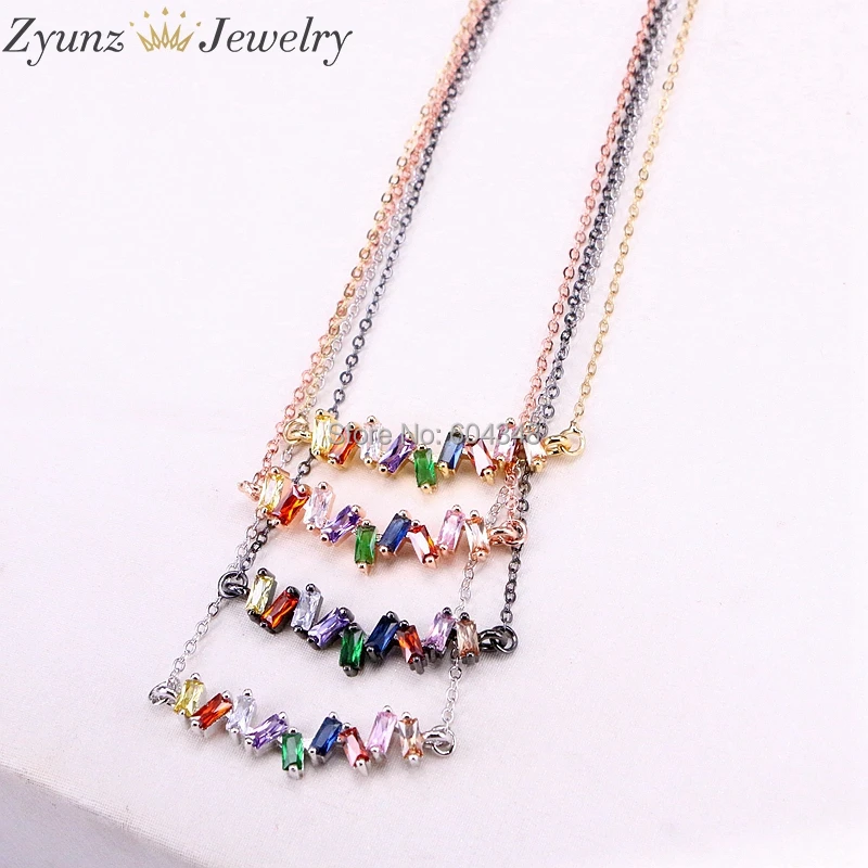 

10PCS ZYZ338-0322 sparking thin bar micro pave cz metal chain women choker cz necklace