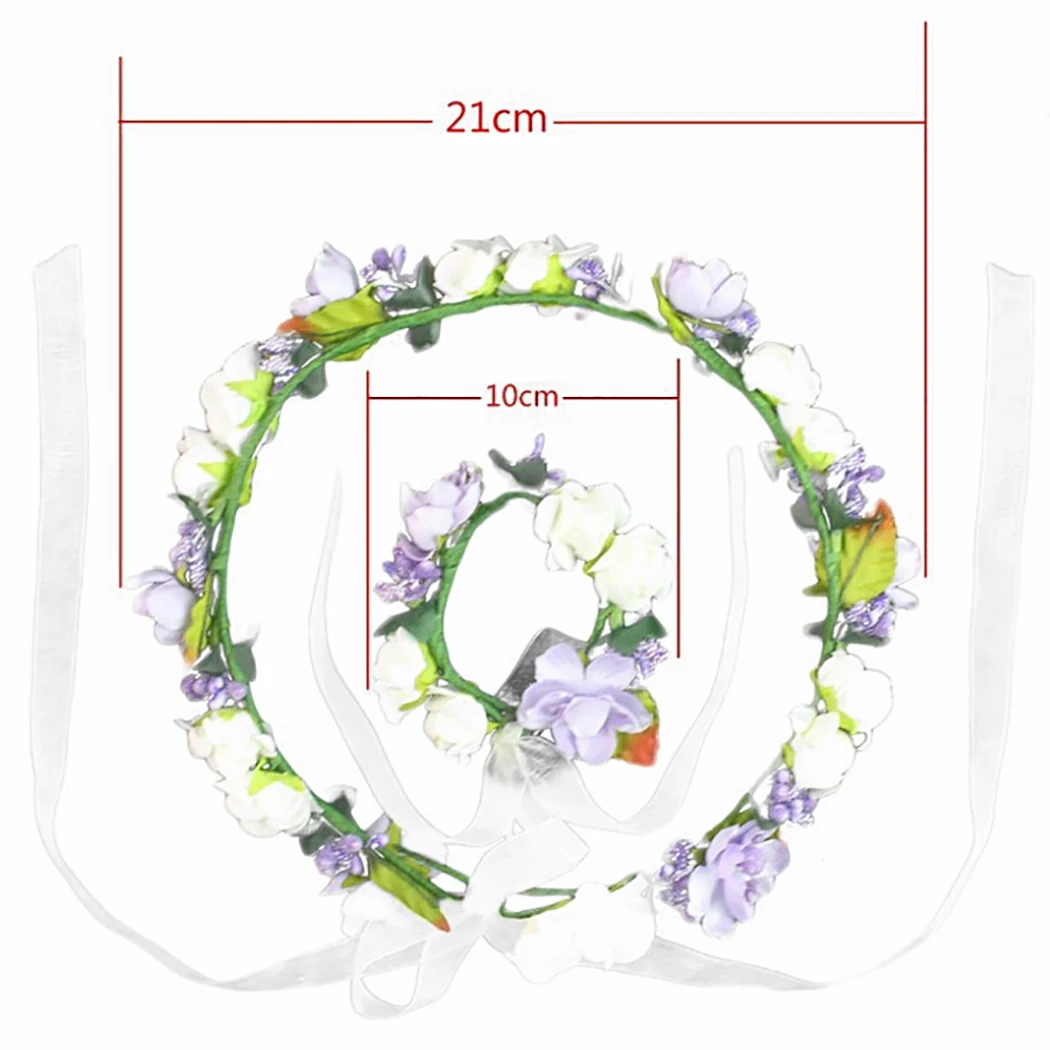 Свадебный цветок для девочек, венок в богемном стиле, регулируемая пряжа, гирлянда, милые аксессуары, ленты для волос с корсажем на запястье