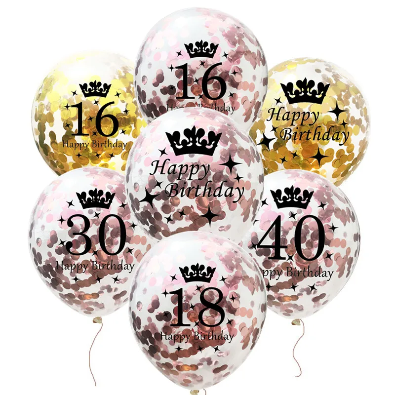 Happy Birthday Confetti Balloon Number Balloon Adult Birthday Cake Topper Gift Sticker For 16 18 21 30 40 50 60 Years Decoration