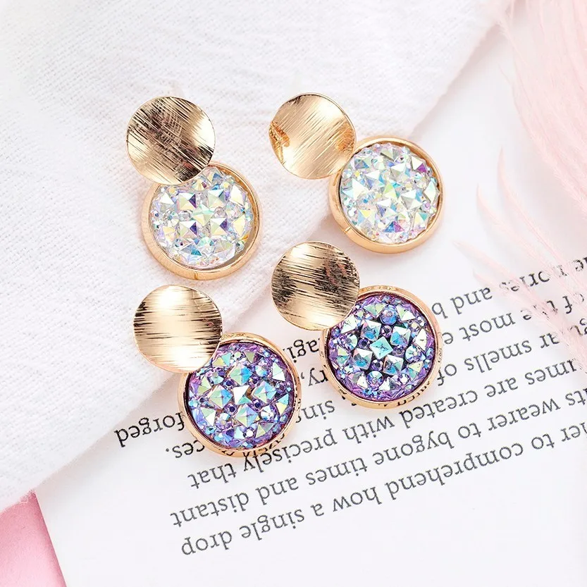 

Tiny Geometric Crystal Earrings Fashion Gold Irregular Round Circle Drops Earrings For Women Korean Brincos Jewelry 2019 New
