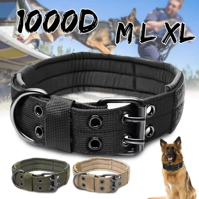 

1000D M/L/XL Nylon Tactical Dog Collar Harnesses Leads Military Adjustable Training Dog Pet Collar with Metal D Ring Buckle