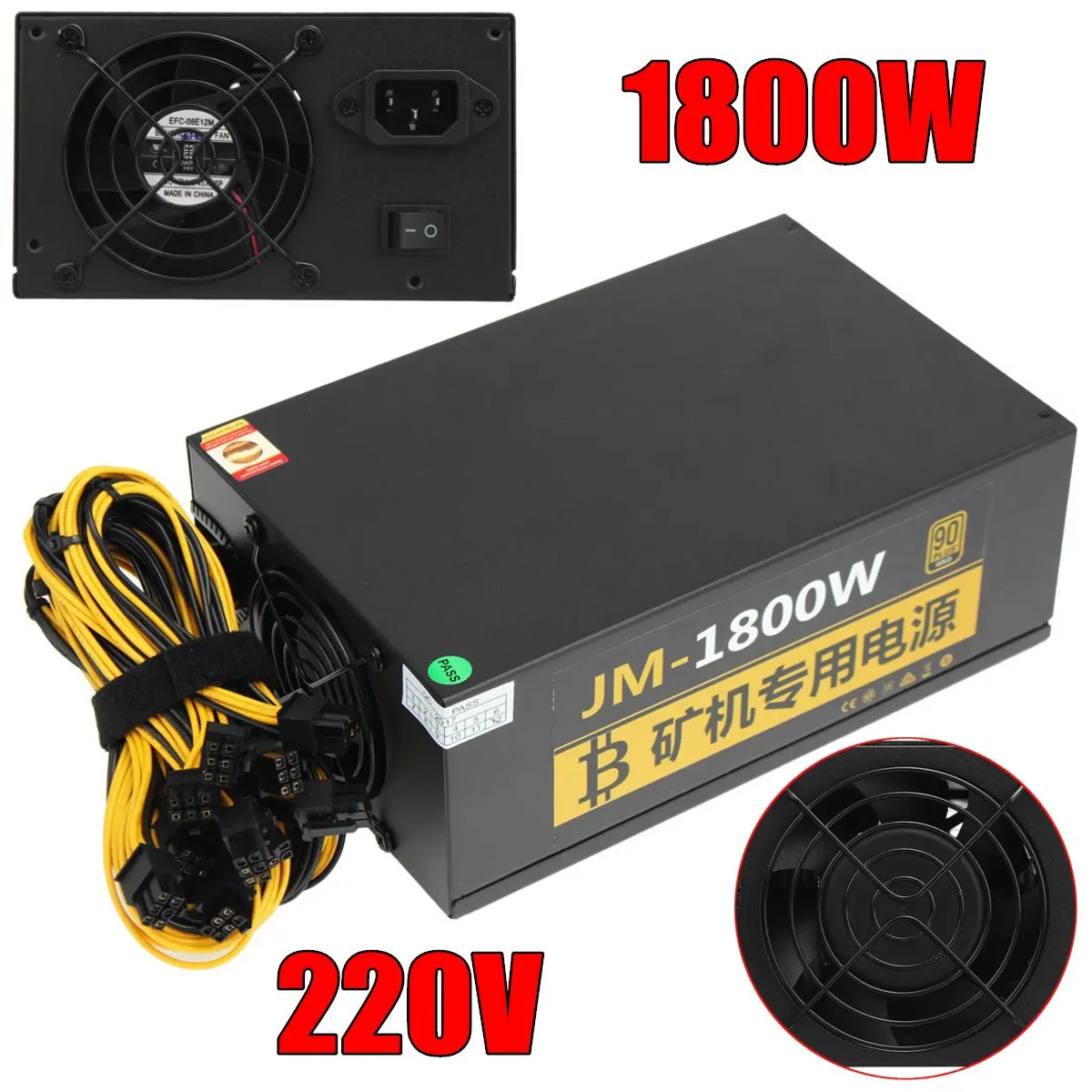 

95% High Efficiency 1800W BTC Miner Mining Power Supply Miner Mining Machine 8 Card SATA Port Connector For S7 S9 L3+D3 R4