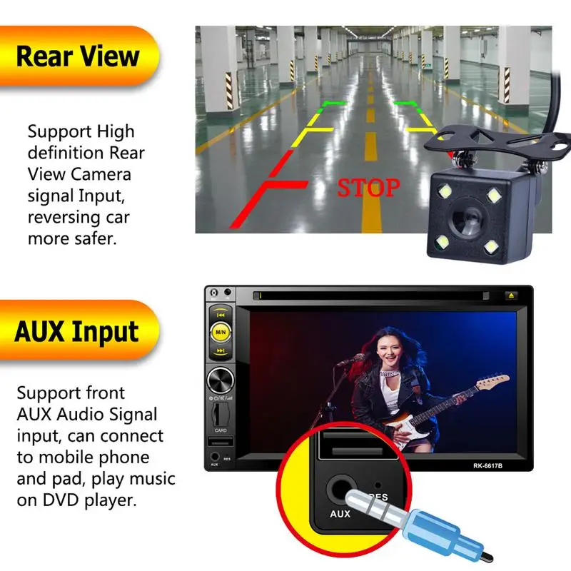 2 DIN 6 &quotDC12V Full HD 1080 P Автомобильный мультимедийный CD DVD плеер руль Управление FM