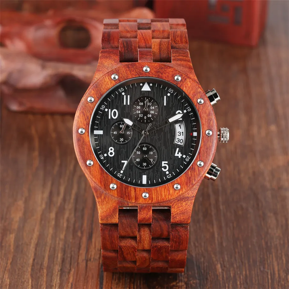 

Wood Watch Men Quartz Chronograph Sport Men's Clock Full Wooden Bangle Wristwatch Auto-Date Timepieces Hour Top Gifts Item reloj