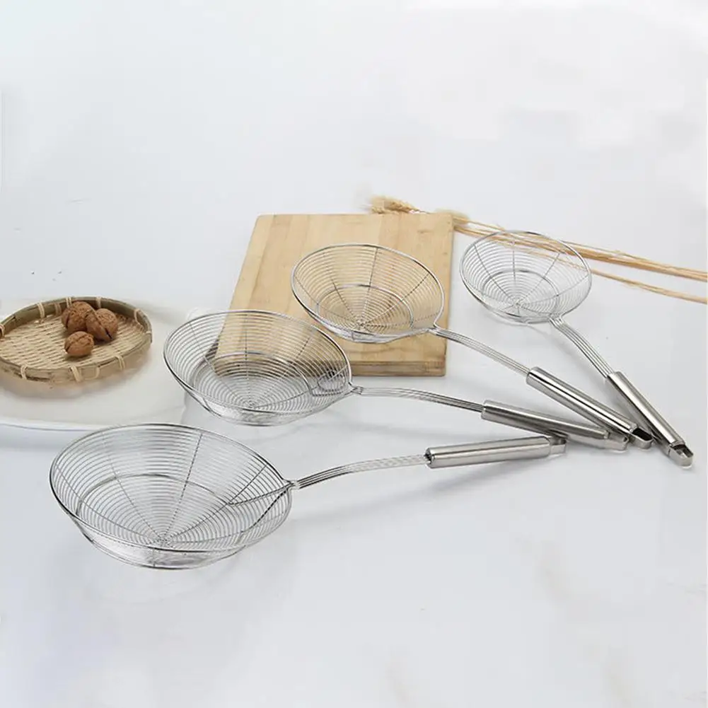 Kitchen Silvery Stainless Steel Mesh Colander Long Handle Mesh Ladle