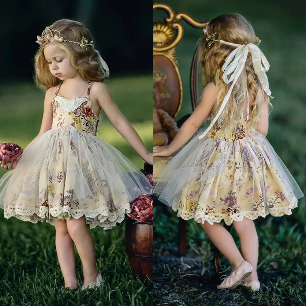 

Pudcoco Girl Dress 12M-5Y New baby princess Girl Flower Girl Dress Lace White Print Tulle Dress Party Gift