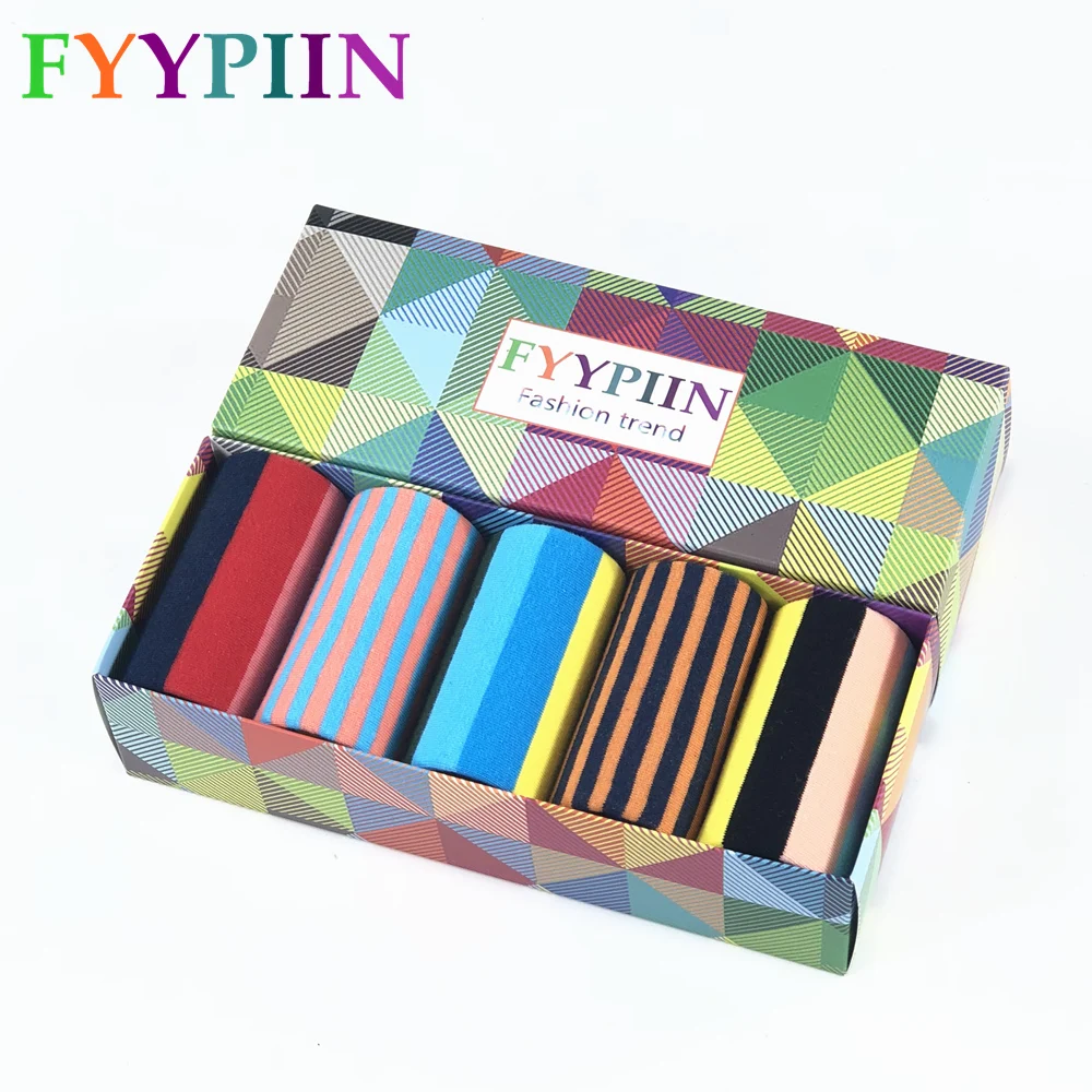 

Gift Box Socks Top Fashion Standard Casual 2019 New Men's Combed Cotton Socks Colorful Classic Stripes Business Happy Men Socks